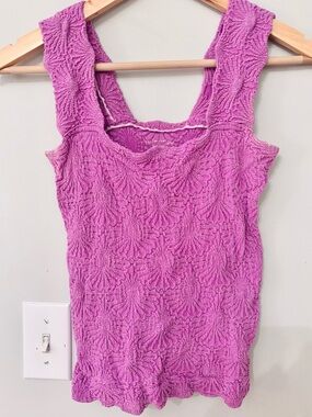 Free People Pink Textured Tank Top Ruffle Strap Stretchy Size M/L Y2K